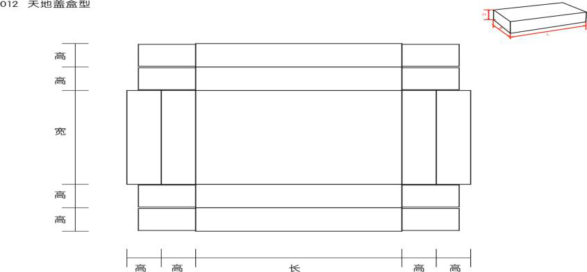 天地蓋盒型展開(kāi)示意圖