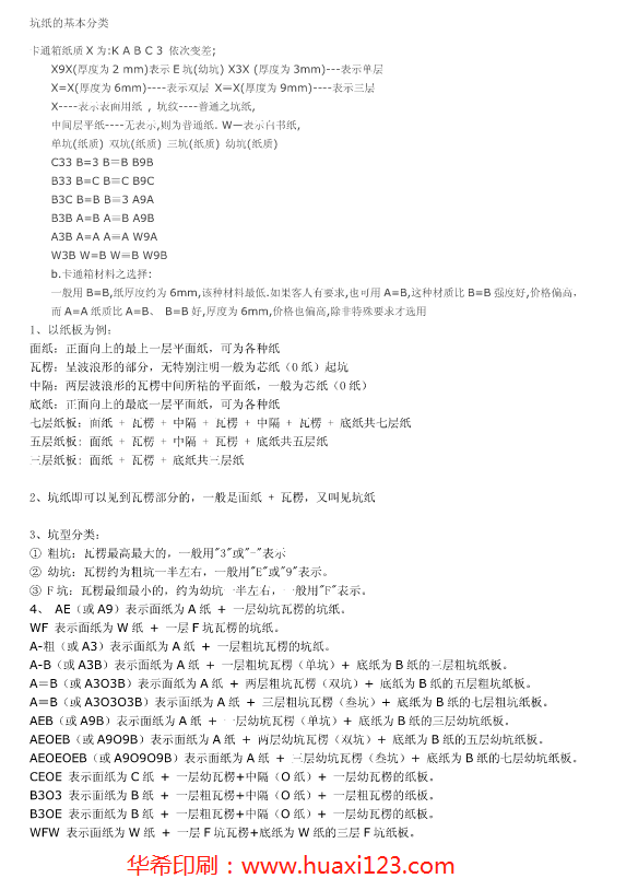 坑紙的基本分類
